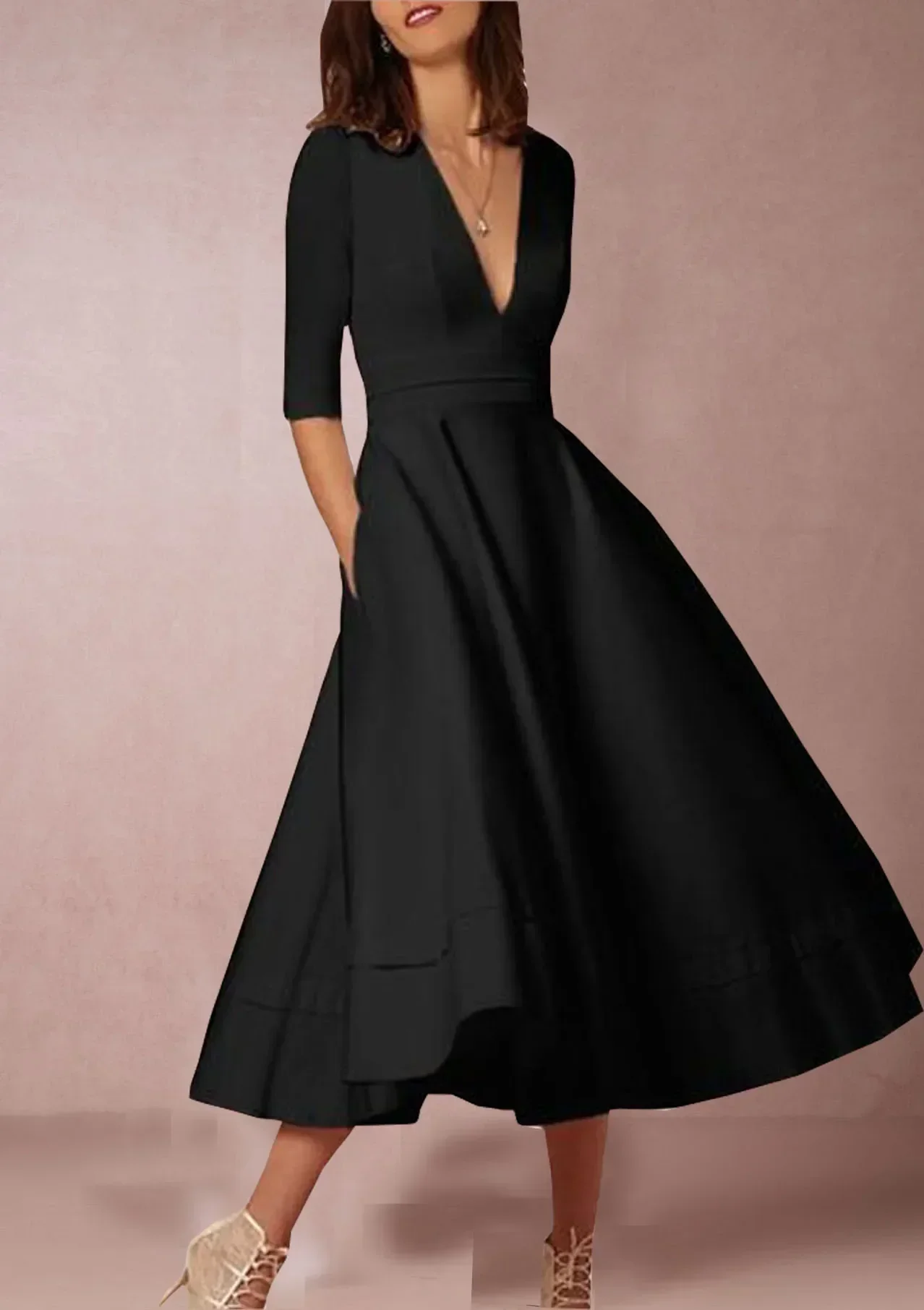 Elena – Feminines Fließendes Damen Midikleid mit V-Ausschnitt - Image 14