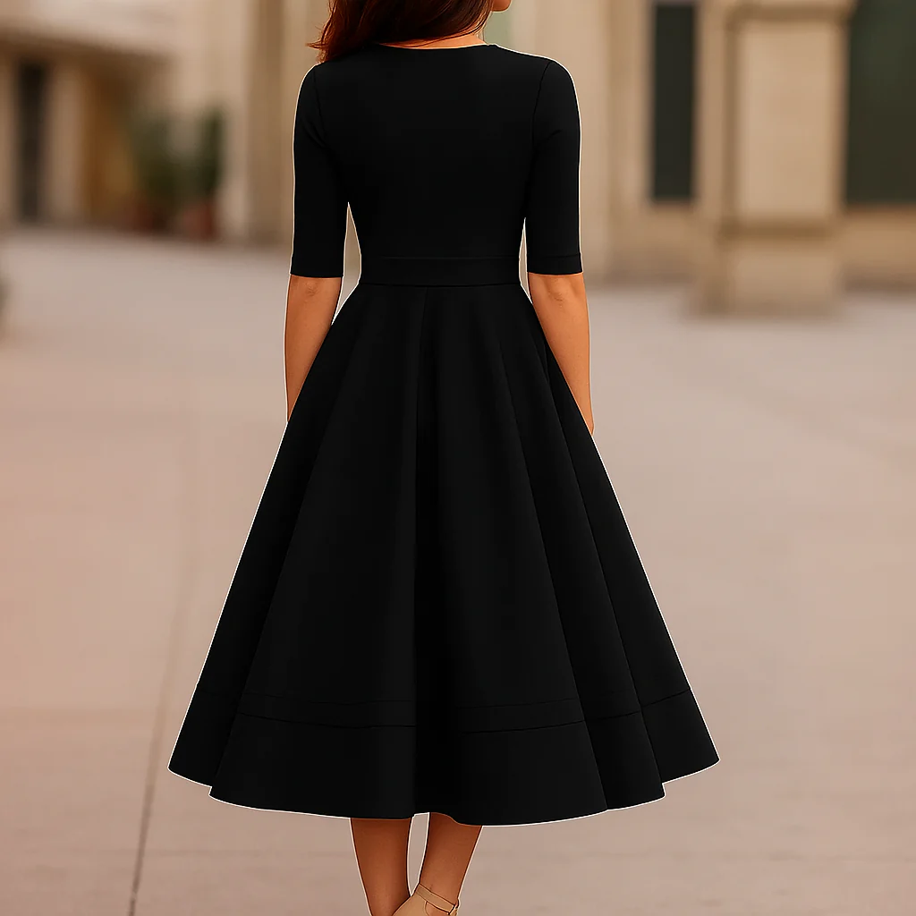 Elena – Feminines Fließendes Damen Midikleid mit V-Ausschnitt - Image 2