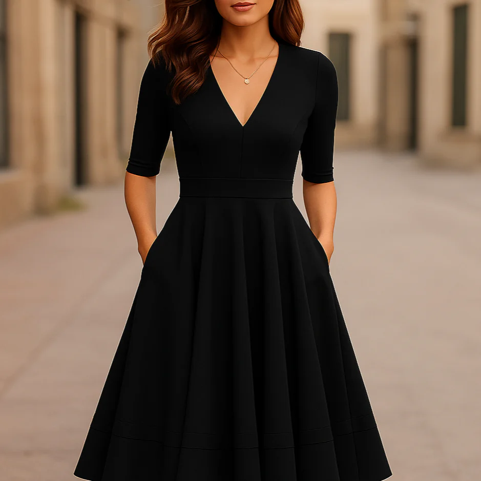 Elena – Feminines Fließendes Damen Midikleid mit V-Ausschnitt - Image 3
