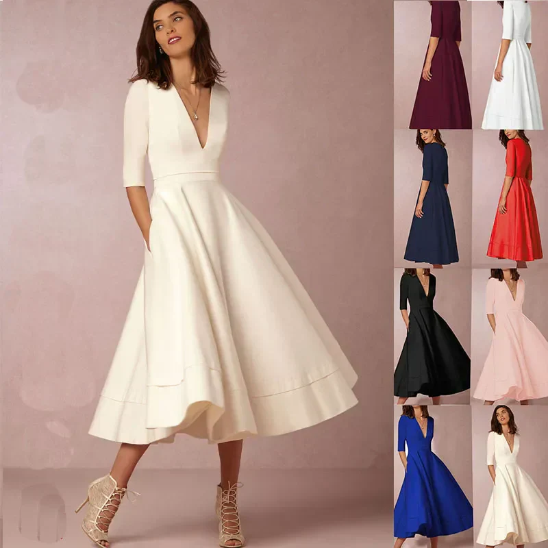 Elena – Feminines Fließendes Damen Midikleid mit V-Ausschnitt - Image 6