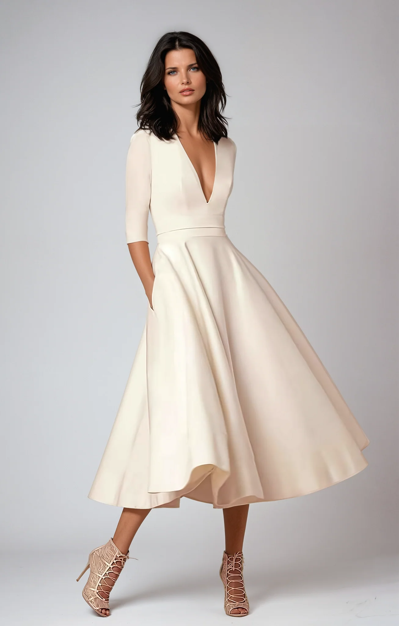 Elena – Feminines Fließendes Damen Midikleid mit V-Ausschnitt - Image 7