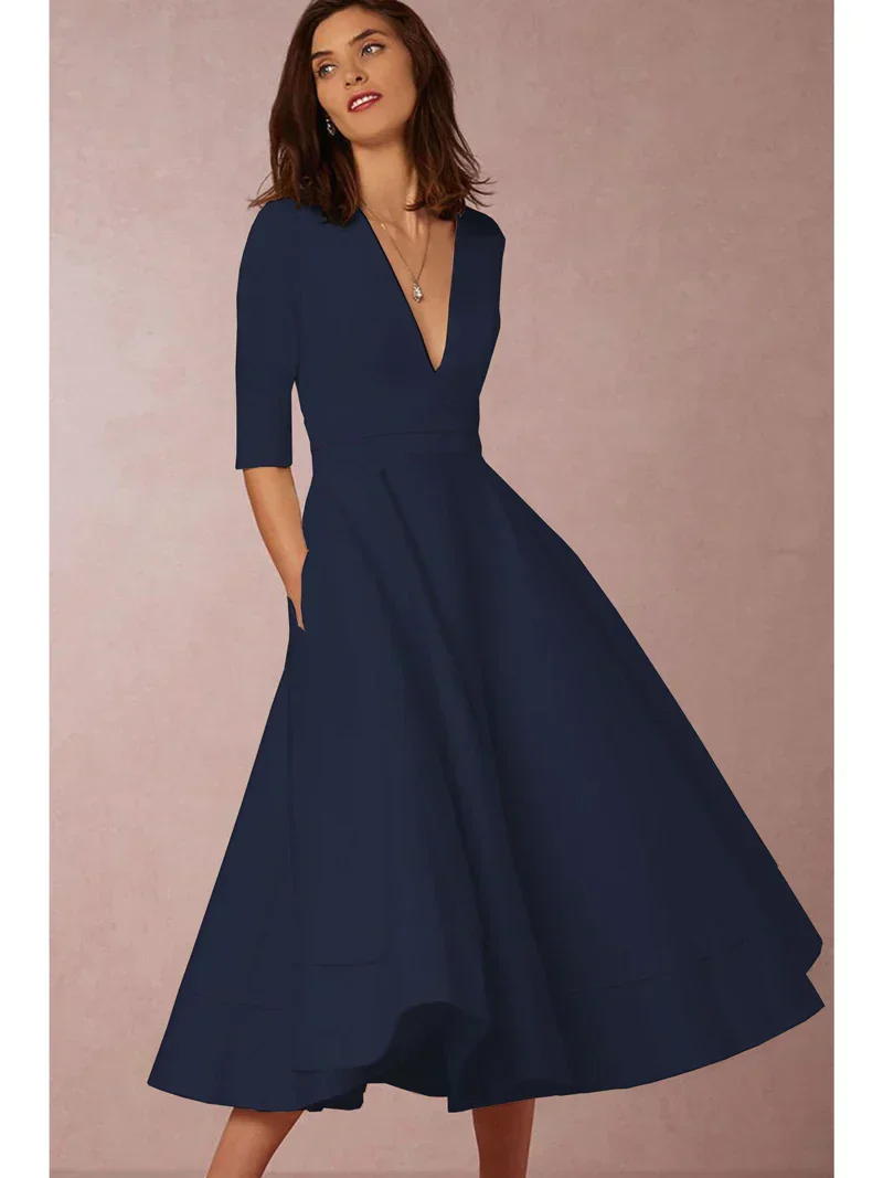 Elena – Feminines Fließendes Damen Midikleid mit V-Ausschnitt - Image 9