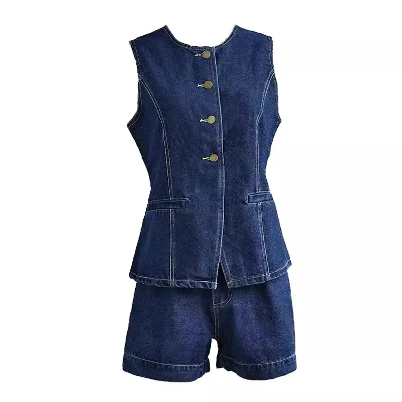 Elena | Stylisches Denim-Zweiteiler-Set mit Weste & Shorts - Image 4