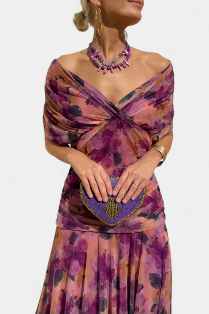 Elfriede | Damen Off-Shoulder Gerafftes Maxi Kleid - Image 10
