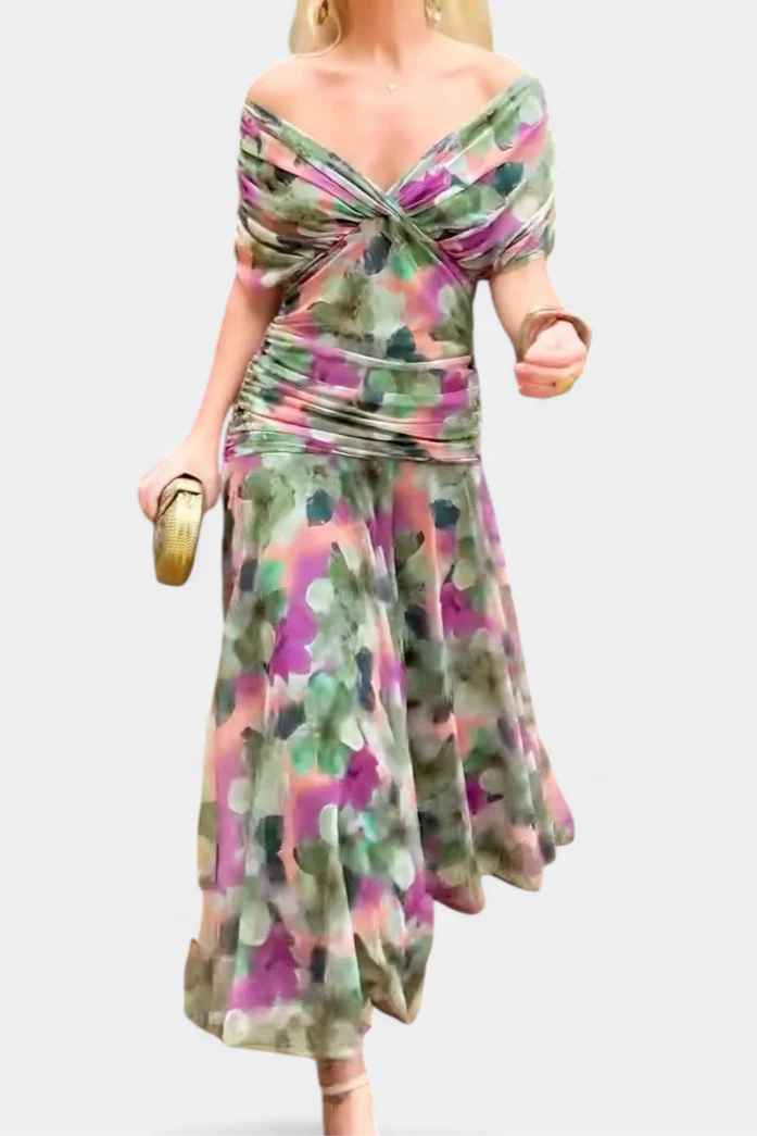 Elfriede | Damen Off-Shoulder Gerafftes Maxi Kleid - Image 6