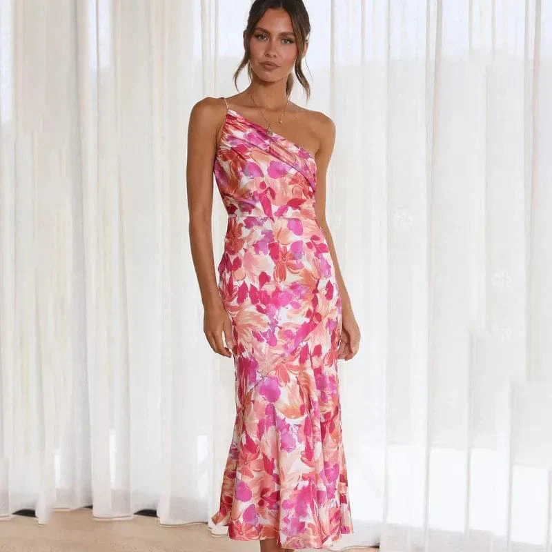 Elfriede | Elegantes One-Shoulder Blumenkleid – Femininer Chic für besondere Anlässe - Image 4