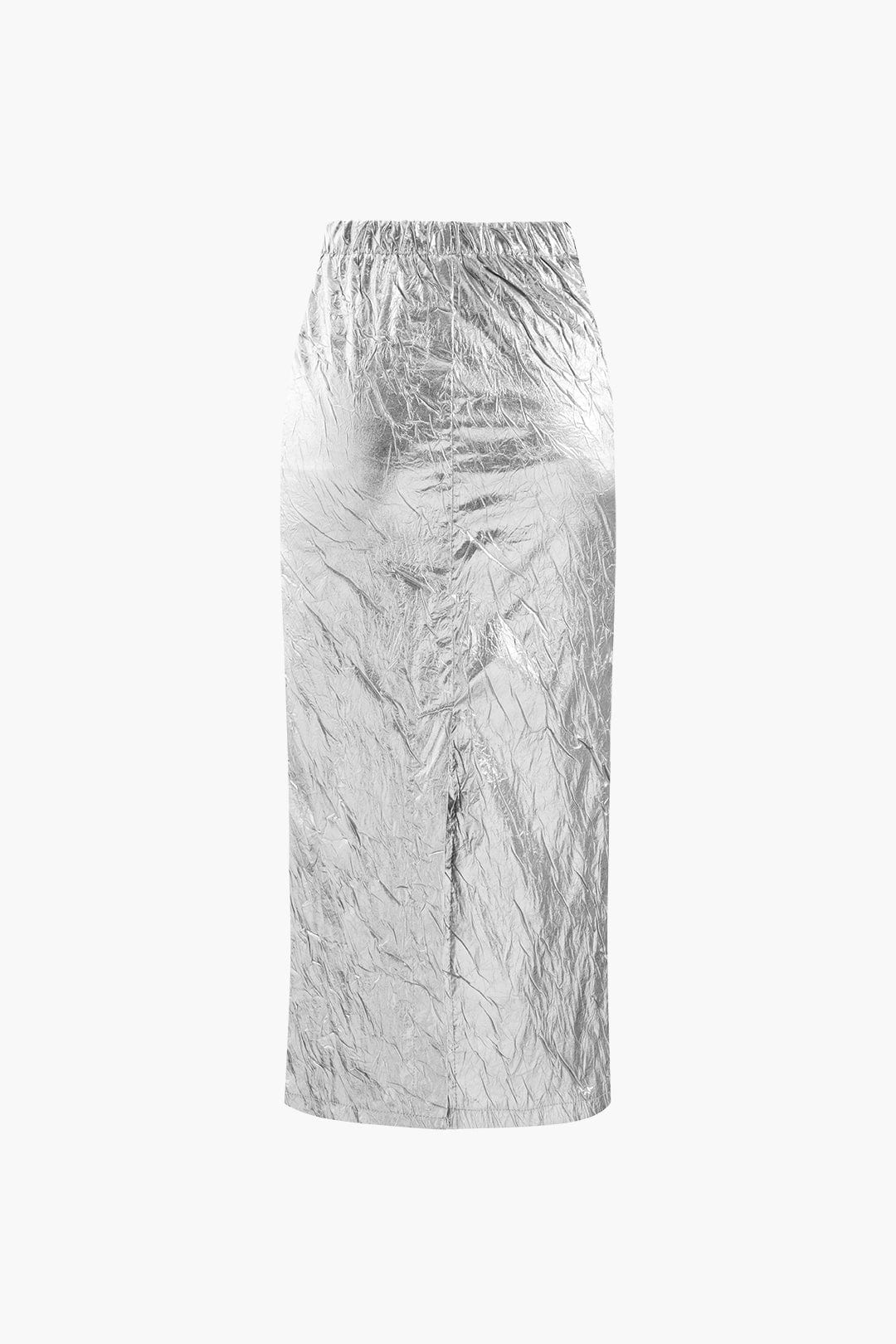 Elfriede | Glänzender Metallic-Midirock mit Crinkle-Effekt und elastischem Bund - Image 3