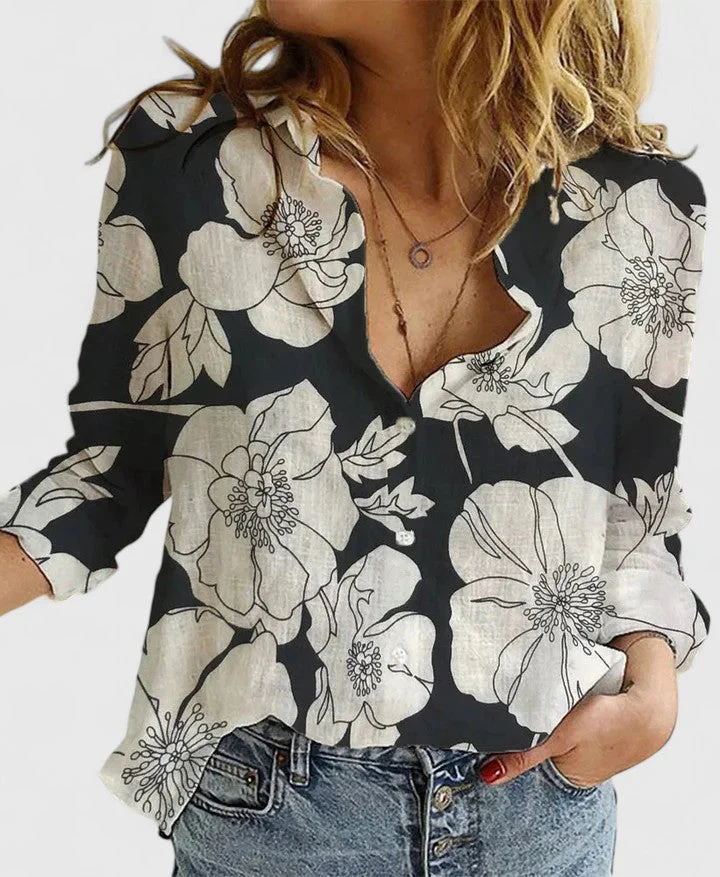 Elisa | Damen Casual Knopf V-Ausschnitt Bluse - Image 12