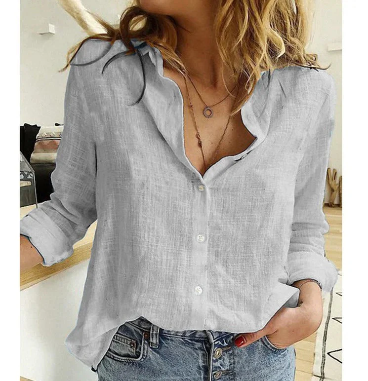 Elisa | Damen Casual Knopf V-Ausschnitt Bluse - Image 8