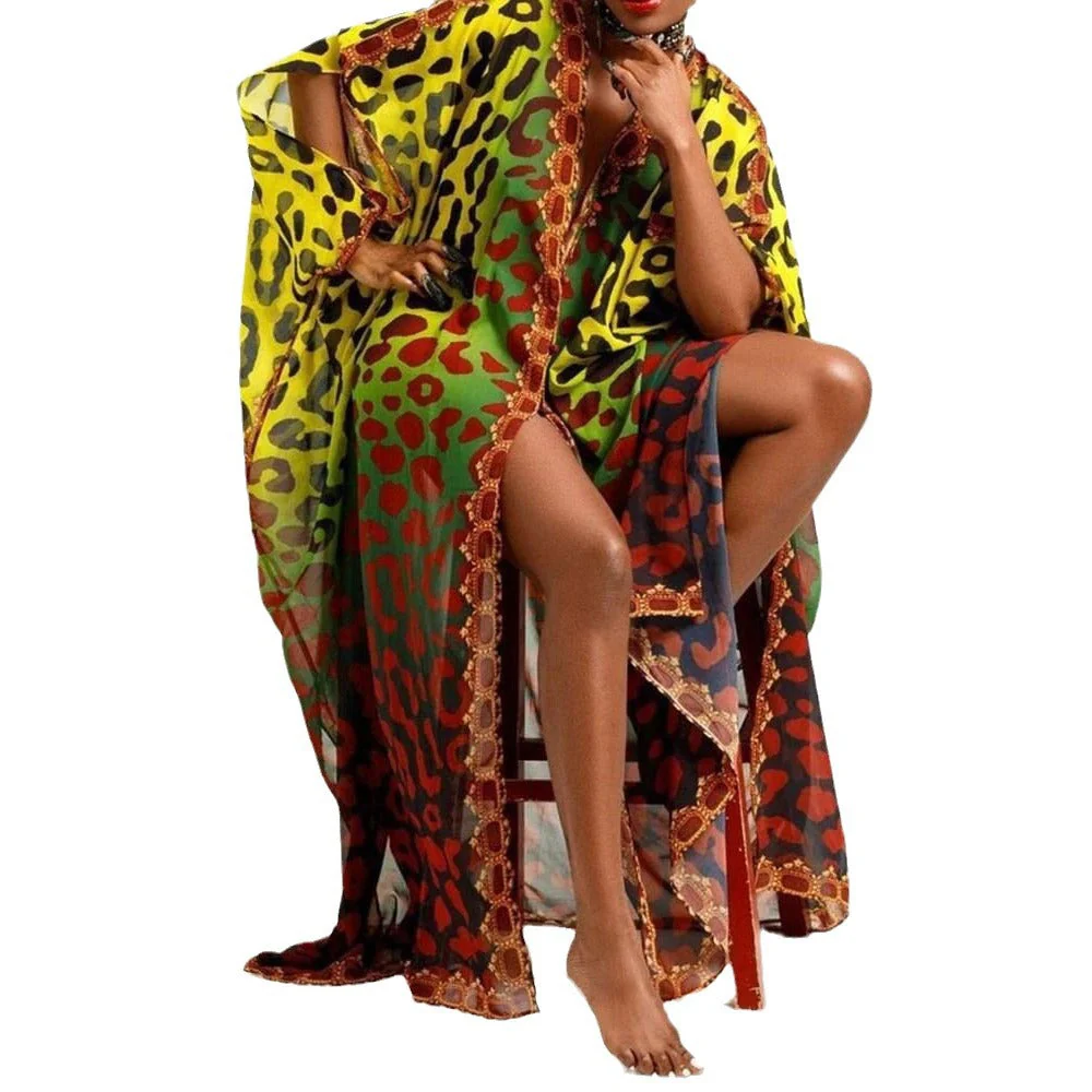 Elisabeth- Damen Chiffon Kaftan mit lebhaftem Tierfell Design - Image 3
