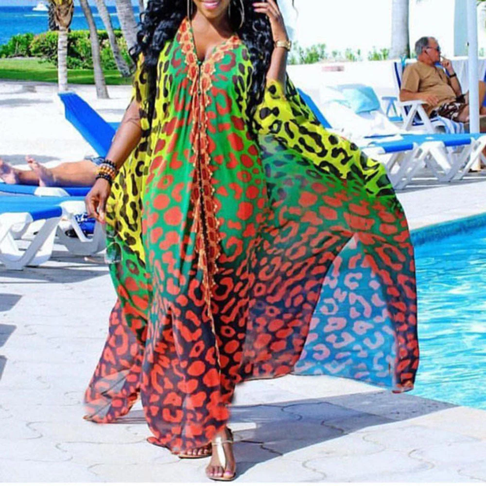 Elisabeth- Damen Chiffon Kaftan mit lebhaftem Tierfell Design - Image 4