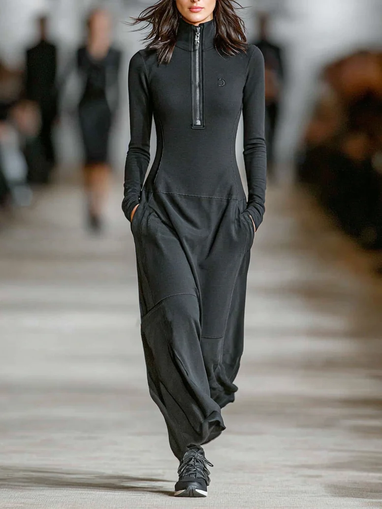 Elise - Soft-Touch-Maxikleid mit Stehkragen und Reißverschluss - Image 4