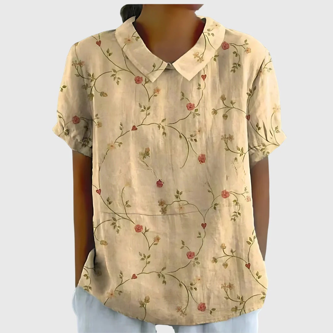 Elke | Damen Blumen Kragen Kurzarm Bluse - Image 5
