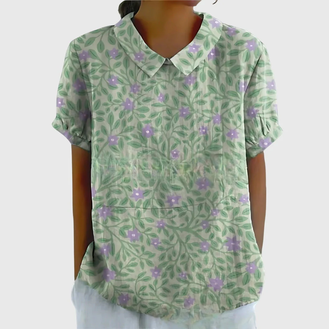 Elke | Damen Blumen Kragen Kurzarm Bluse - Image 6