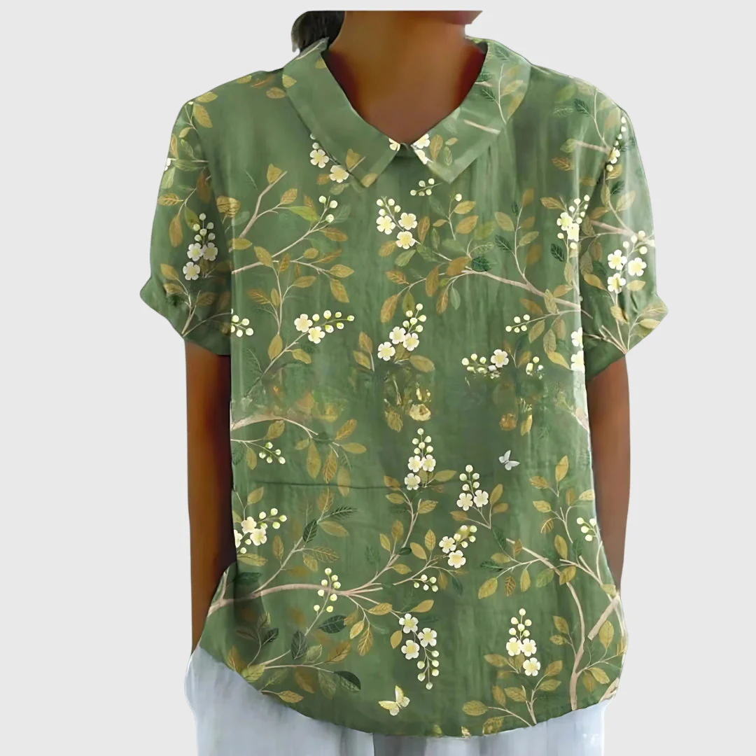Elke | Damen Blumen Kragen Kurzarm Bluse - Image 7