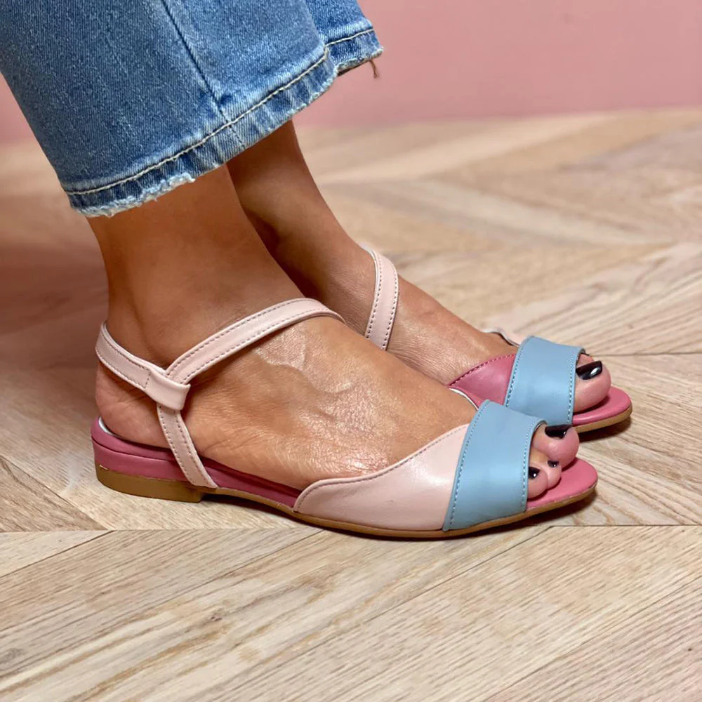 Ellela  | Asymmetrische rosa Sandalen mit Farbblöcken - Image 3