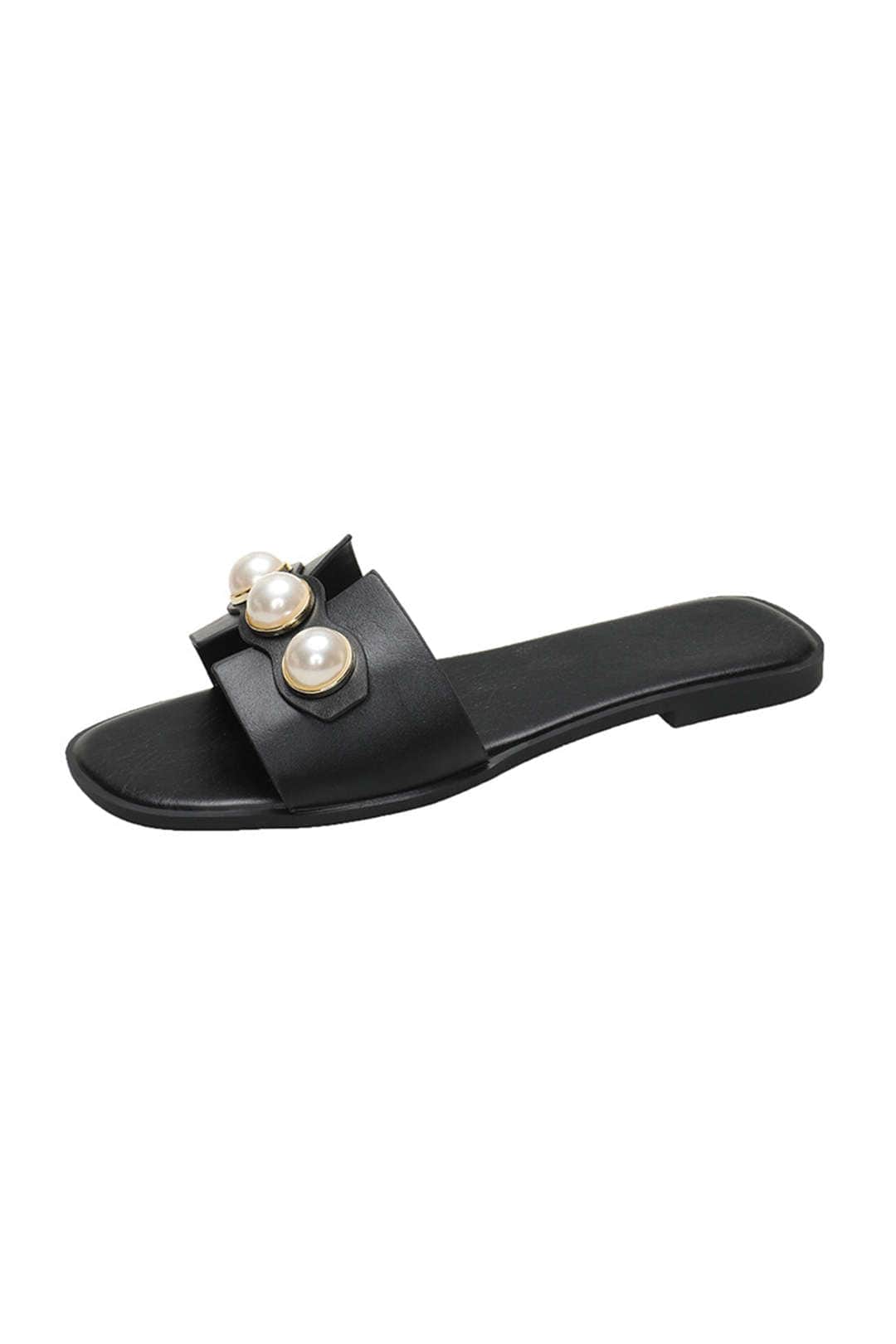 Ellie | Leichtgewicht Leder Designer Slides mit Riesig Perlenverzierung - Image 2