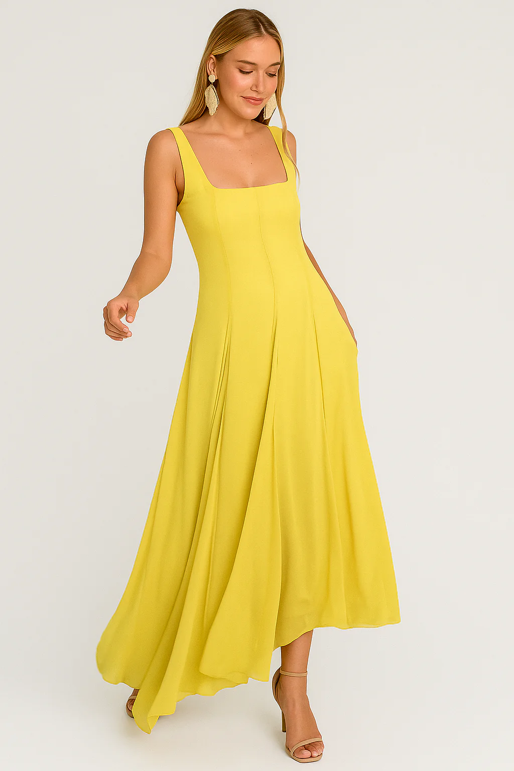 Elora Boho-Chic Lange Sommerkleid mit Trägern und quadrilliertem Halsausschnitt - Image 2