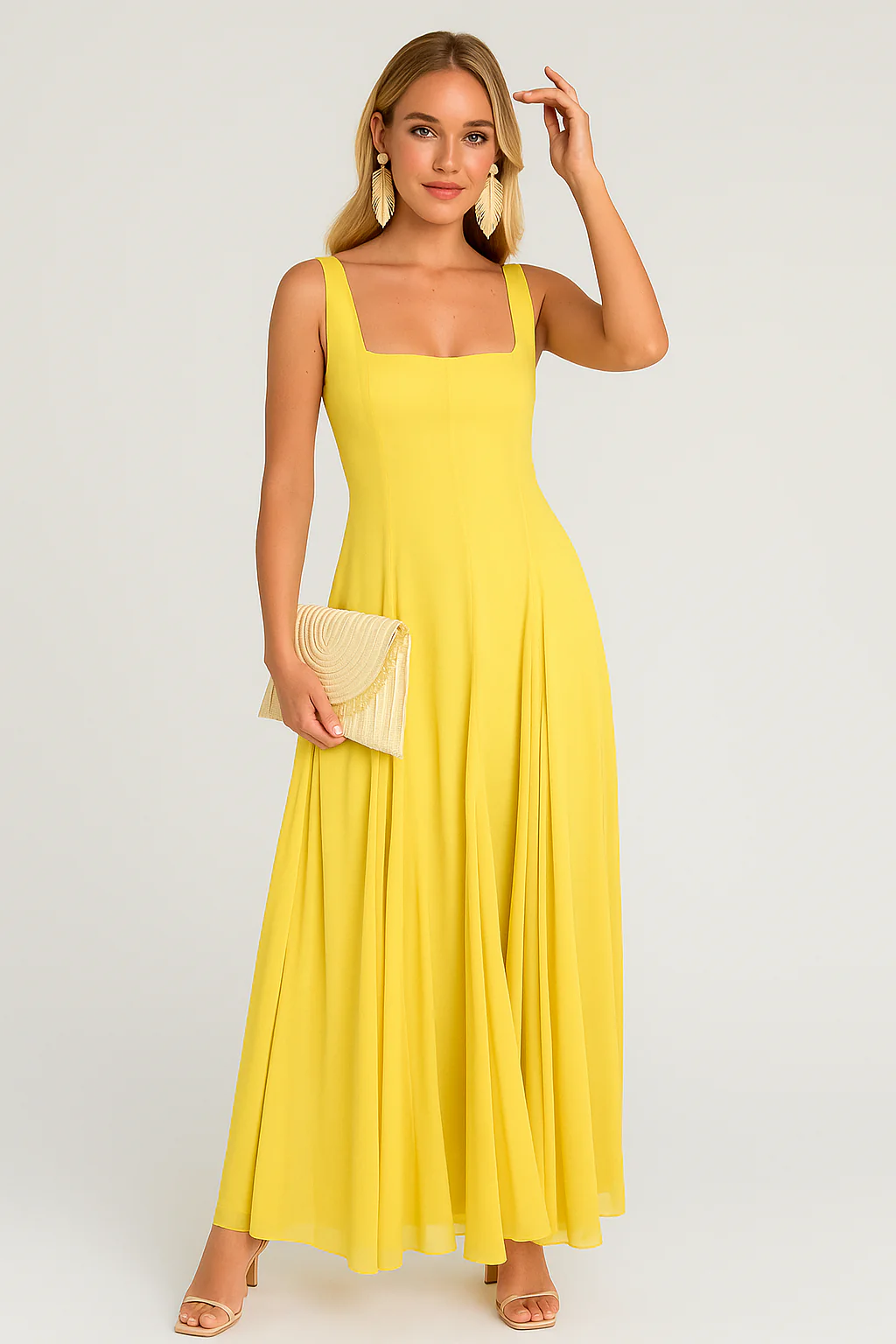 Elora Boho-Chic Lange Sommerkleid mit Trägern und quadrilliertem Halsausschnitt - Image 3