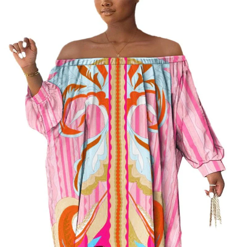 Elsa- Damen Off-Shoulder Kleid mit buntem Print - Image 4