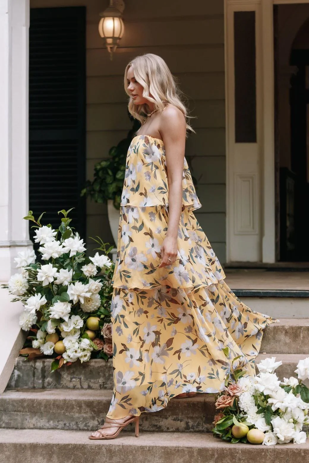 Elsie - Gepunktetes Trägerloses Maxikleid - Image 3