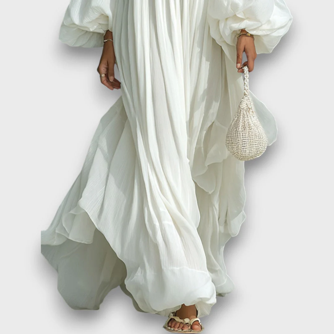Elviera – Fließendes Maxikleid mit Falten und Ballonärmeln - Image 3