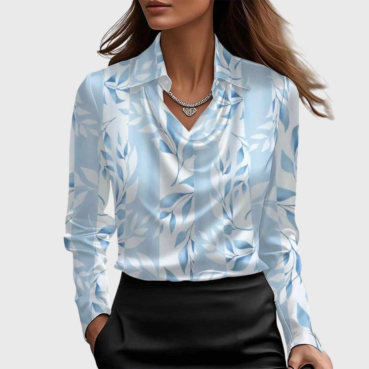 Emma | Damen Wasserfallkragen Langarm Top - Image 6