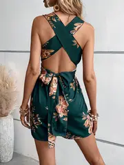 Emma | Jumpsuit mit tiefem V-Ausschnitt und Blumenmuster zum Binden für Frauen - Image 2