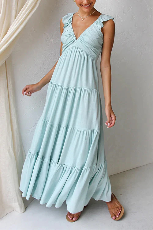 Emma | V-Ausschnitt Leinen-Maxikleid - Image 6