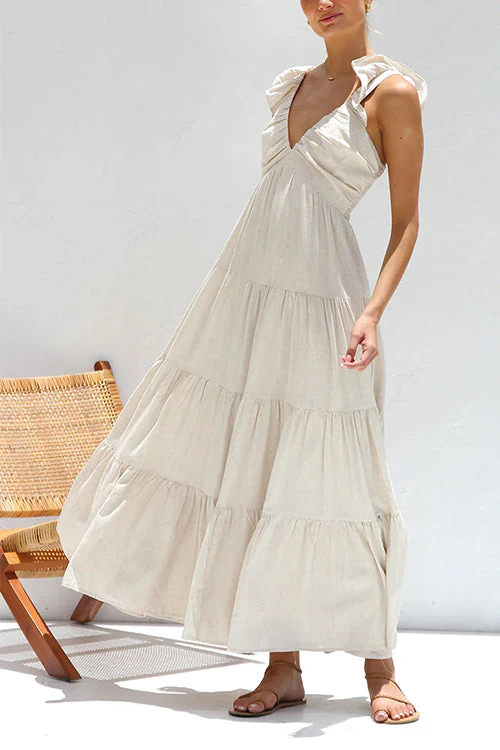 Emma | V-Ausschnitt Leinen-Maxikleid - Image 8