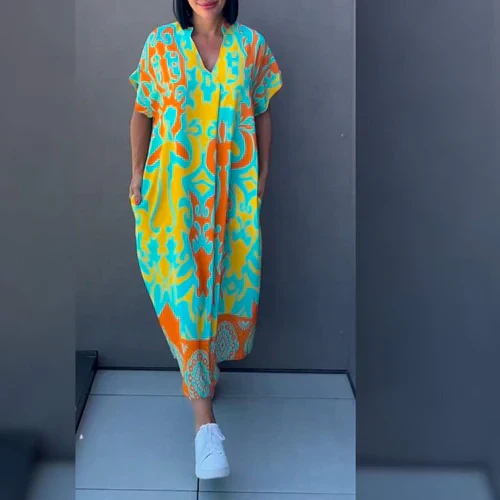 Entspanntes Damen Maxikleid mit Kunstdruck - Image 2