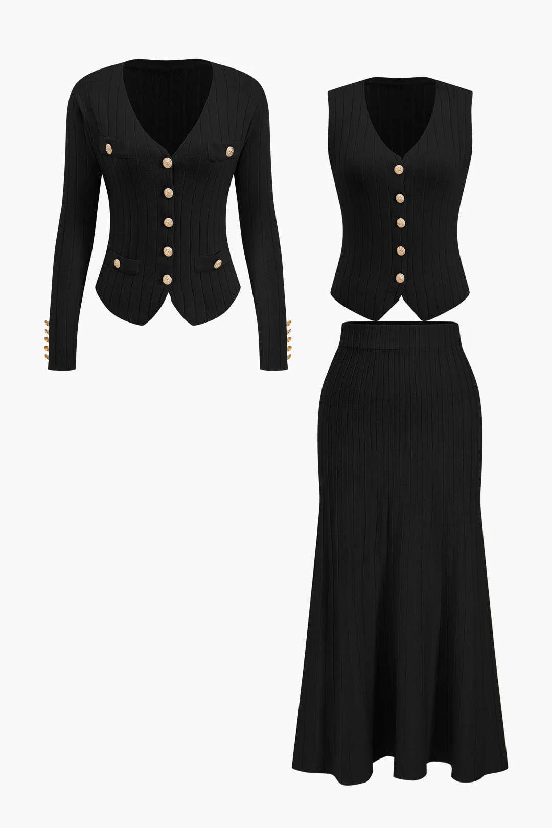 Estelle | Strick-Set mit Blazer, Weste & Midirock - Image 10
