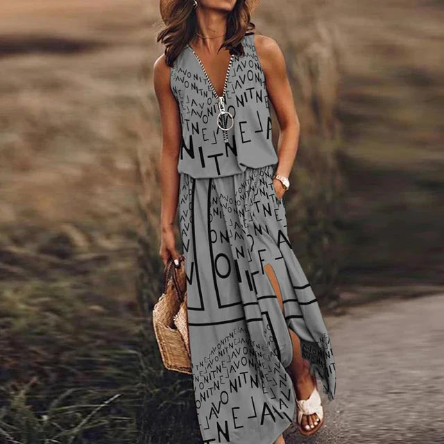 Esther |  Modisches ärmelloses Kleid mit Buchstabendruck - Image 4