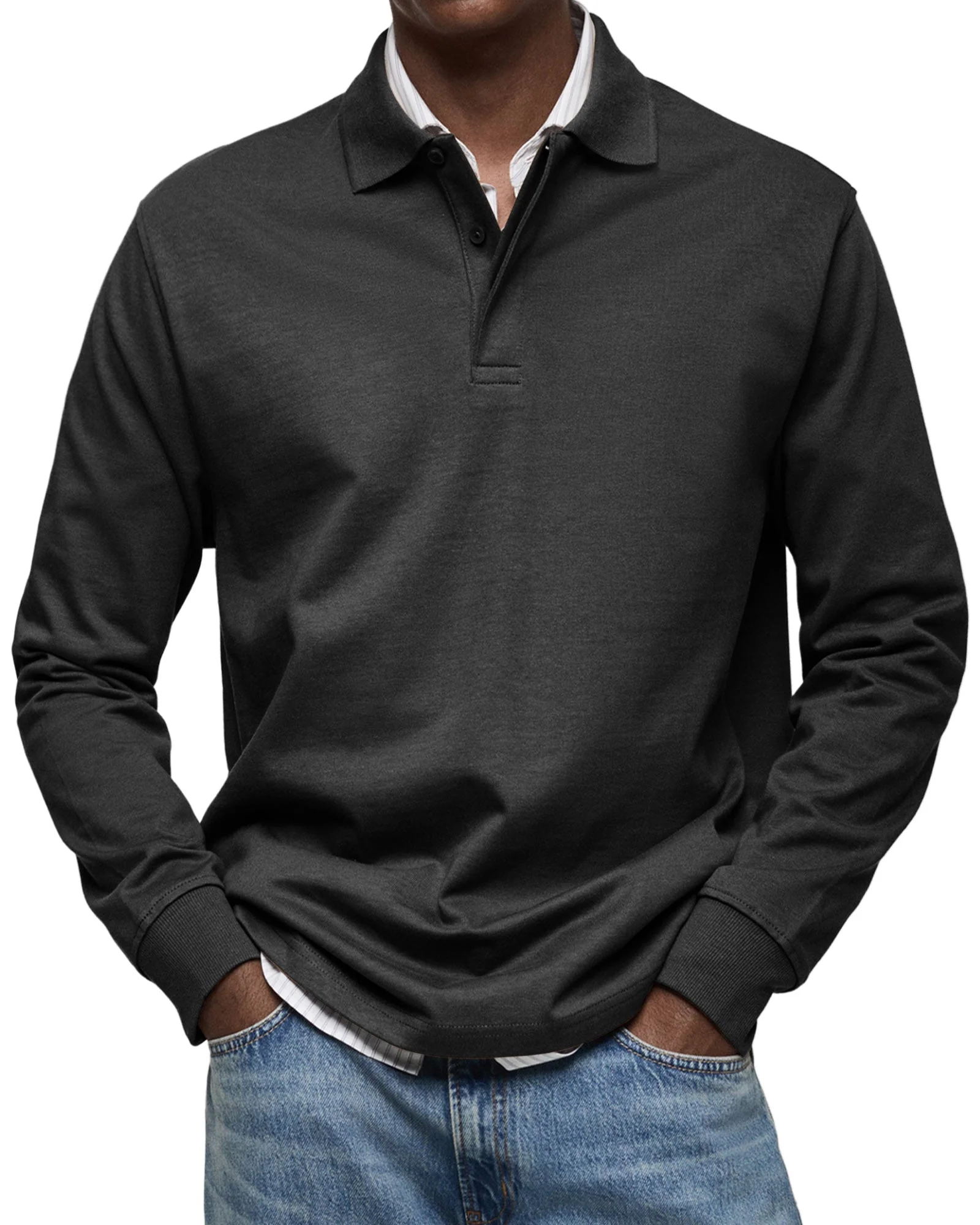 Ethan – Klassisches Herren Langarm-Poloshirt mit Knopfleiste - Image 3