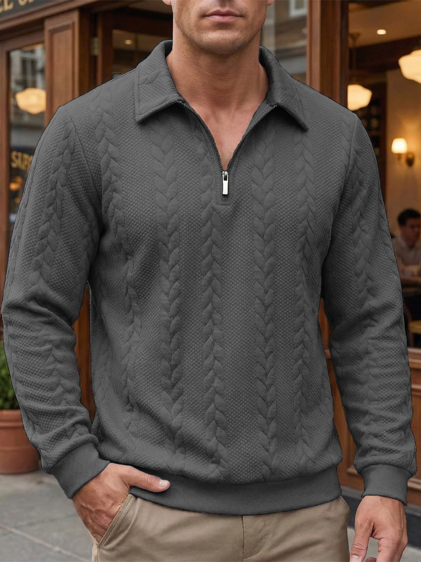 Ethan - Texturiertes Poloshirt mit 1/4-Reißverschluss - Image 10