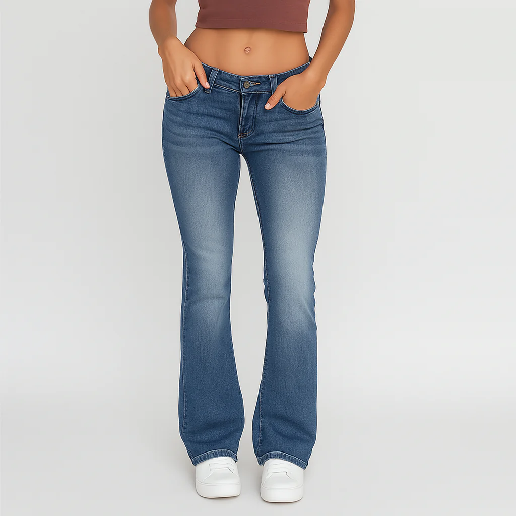 Eve – Damen Washed Flare Jeans – Casual Fit mit Taschen - Image 2