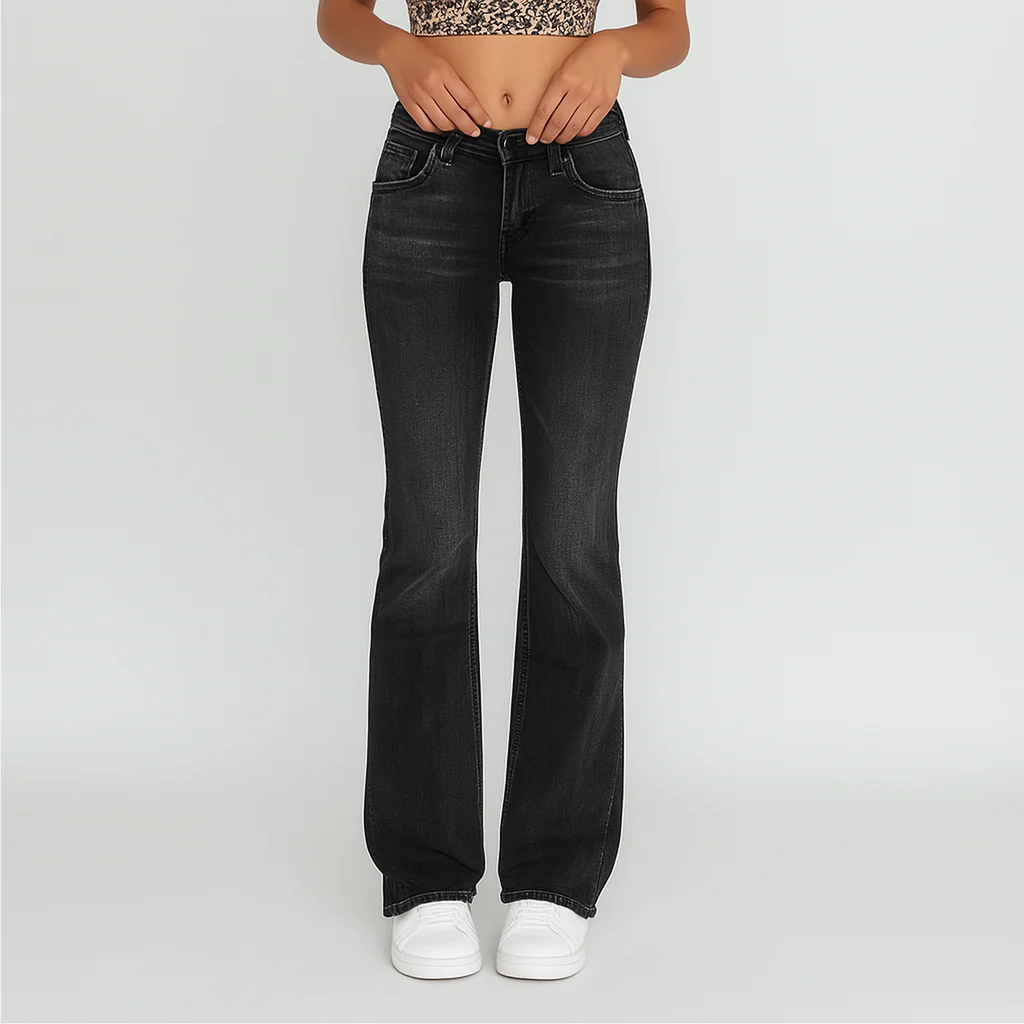 Eve – Damen Washed Flare Jeans – Casual Fit mit Taschen - Image 3