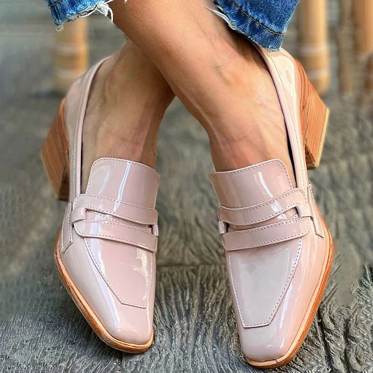 Evelara - Roségoldene lackierte Loafers mit dickem Absatz - Image 3