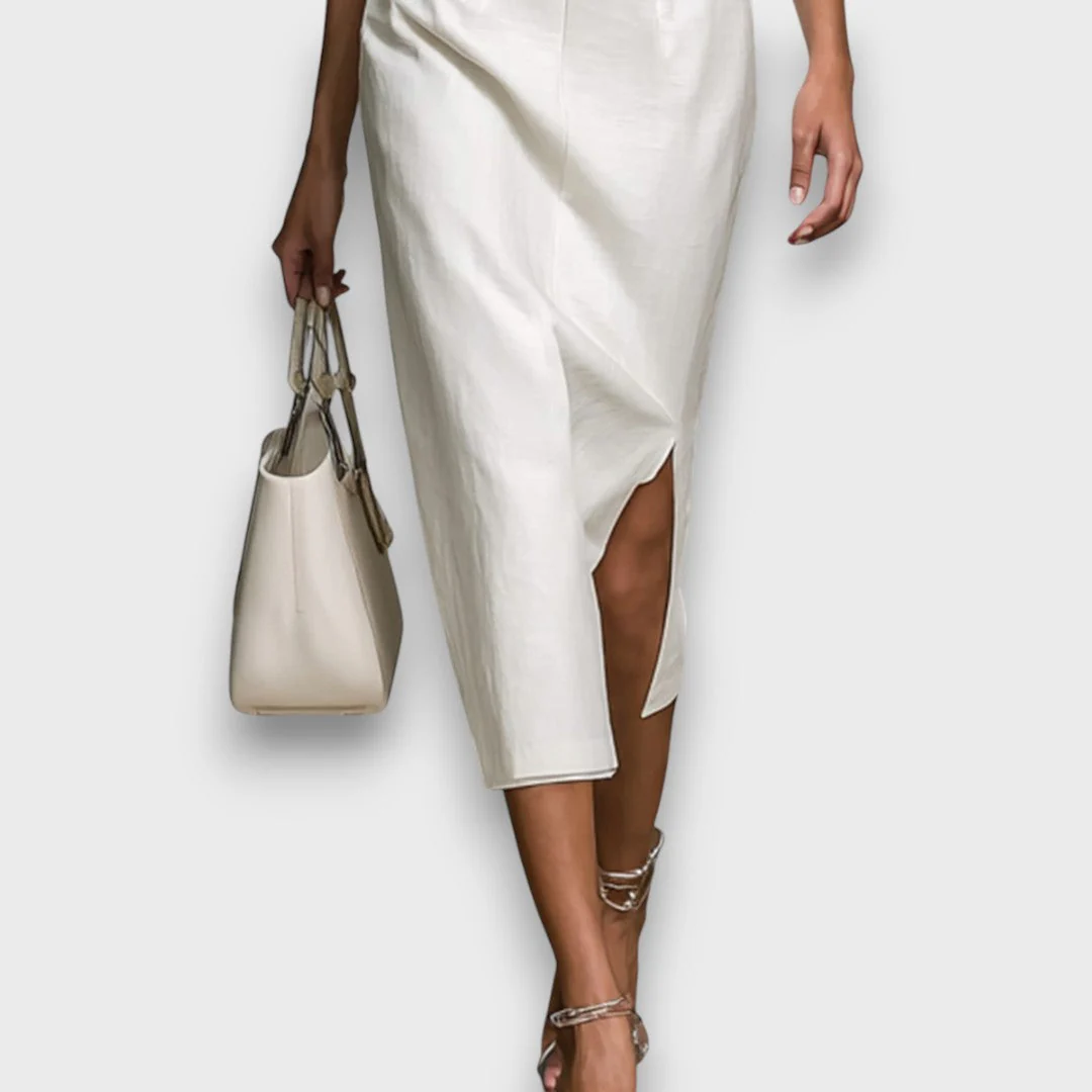 Evelora – Midi-Kleid mit Stickerei und V-Ausschnitt - Image 2