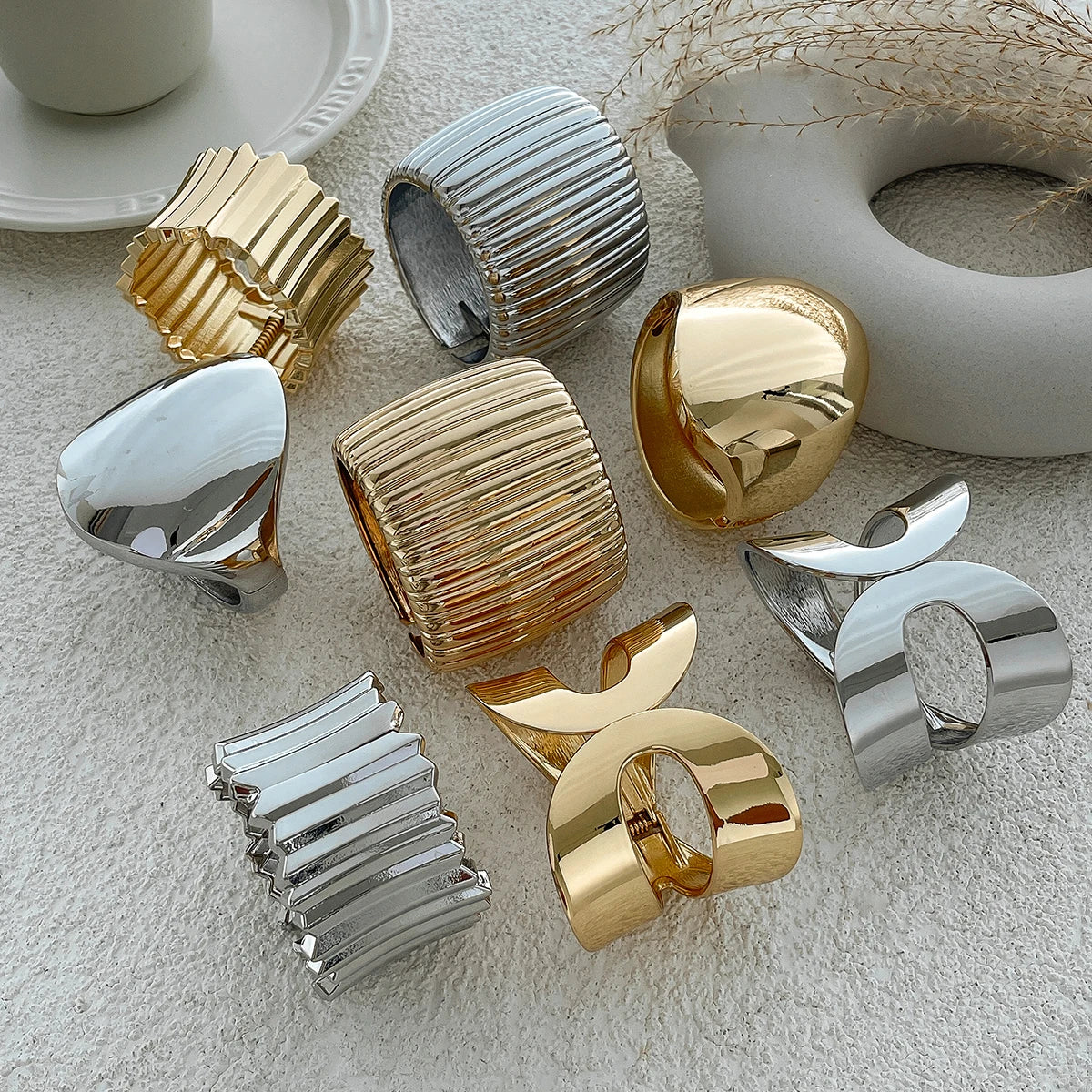 Exklusives Damen Armreif Set Breit Gold - Image 10