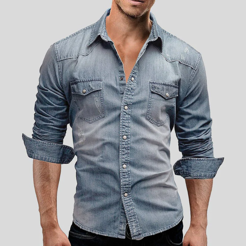 Faisu - Herren Denim-Hemd in Vintage-Optik
