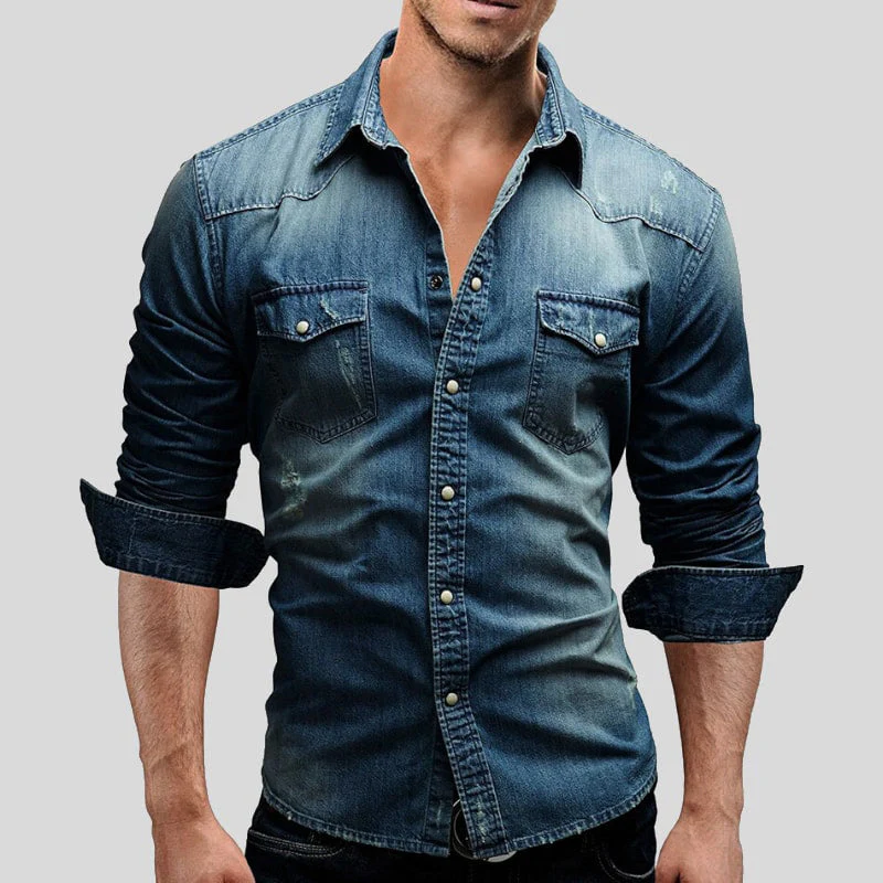 Faisu - Herren Denim-Hemd in Vintage-Optik - Image 2
