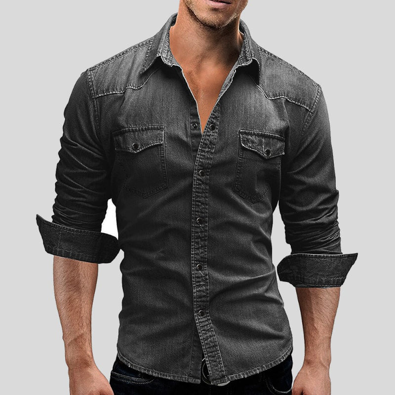 Faisu - Herren Denim-Hemd in Vintage-Optik - Image 3