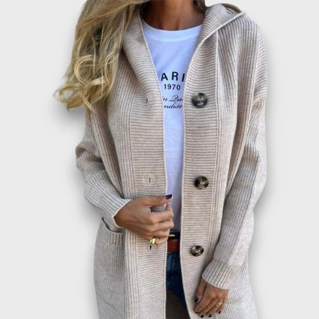 Fara – Strick-Cardigan mit Kapuze & Knopfleiste - Image 2