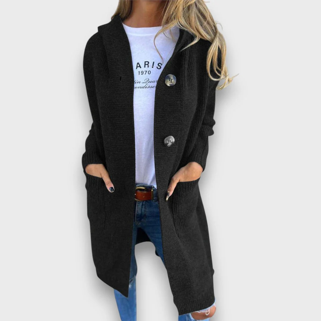 Fara – Strick-Cardigan mit Kapuze & Knopfleiste - Image 3