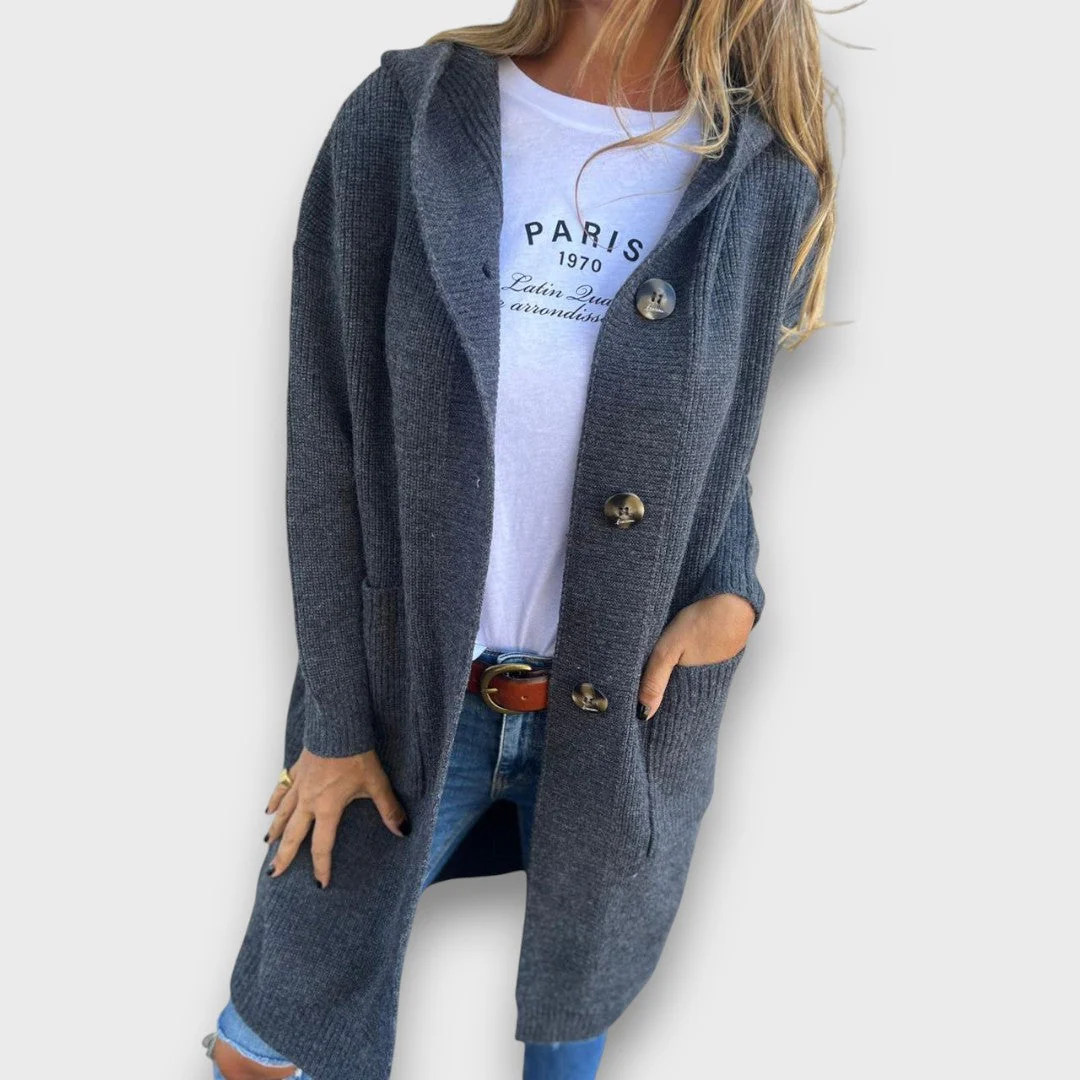 Fara – Strick-Cardigan mit Kapuze & Knopfleiste - Image 5
