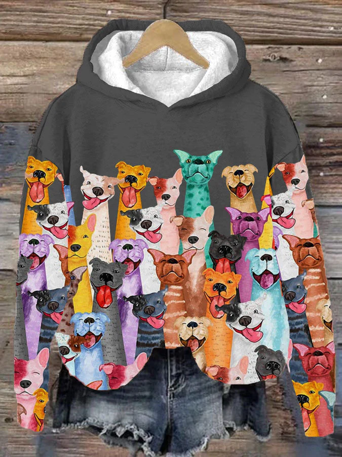 Farbenfroher Hundedruck-Kapuzenpullover für Damen - Image 2