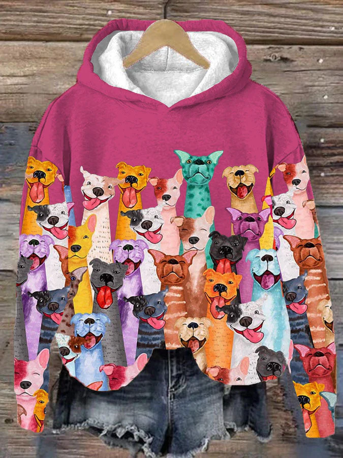 Farbenfroher Hundedruck-Kapuzenpullover für Damen - Image 3