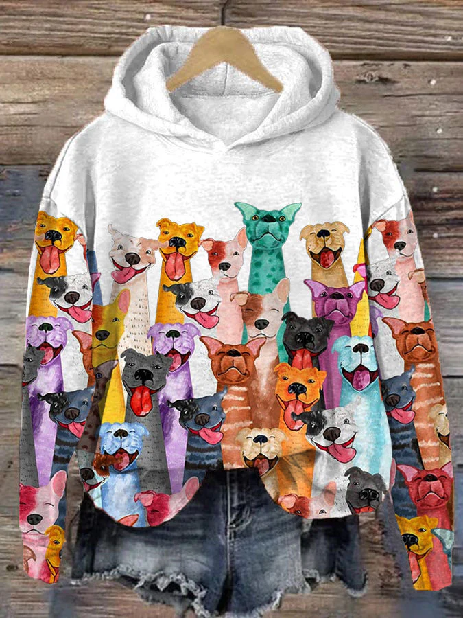 Farbenfroher Hundedruck-Kapuzenpullover für Damen - Image 4