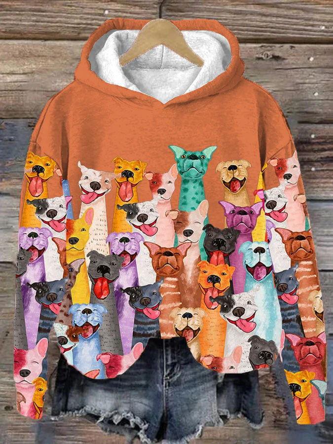 Farbenfroher Hundedruck-Kapuzenpullover für Damen - Image 5